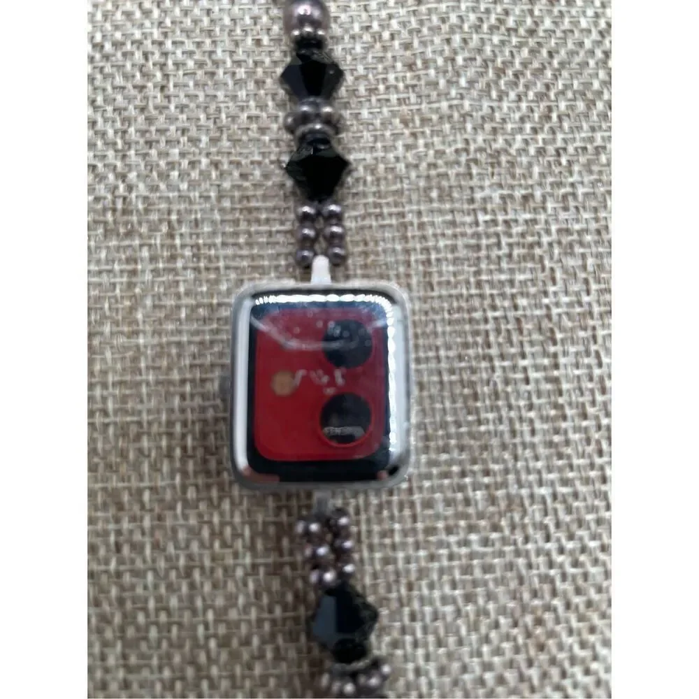 Vintage Geneva Womens Watch Black and Silver Beaded Band Working
